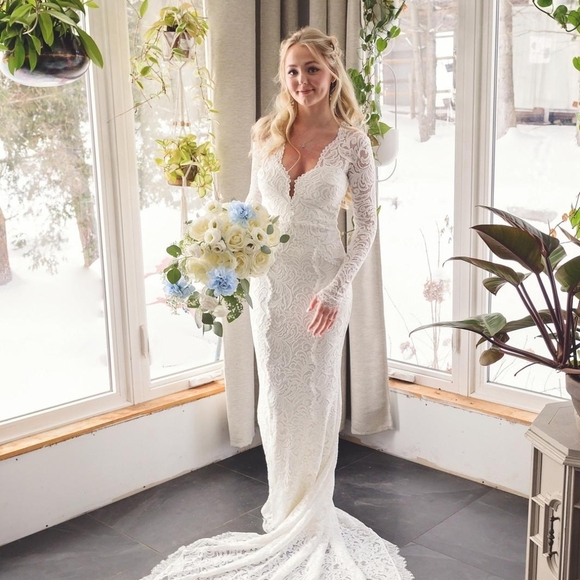 Grace Loves Lace White Wedding Gown with Intricate Lace and Elegant Train - Picture 3 of 7